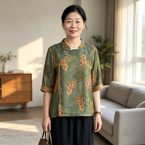 新中式国风妈妈装短袖衬衫女夏季