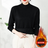 宽松保暖内搭打底针织衫 半高领一体绒毛衣女妈妈装 加绒加厚秋冬装