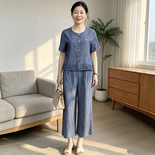 老钱风妈妈夏季洋气两件套中老年