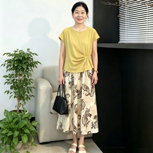 妈妈夏装连衣裙端庄大气套装中老年女装洋气短袖上衣半身裙两件套