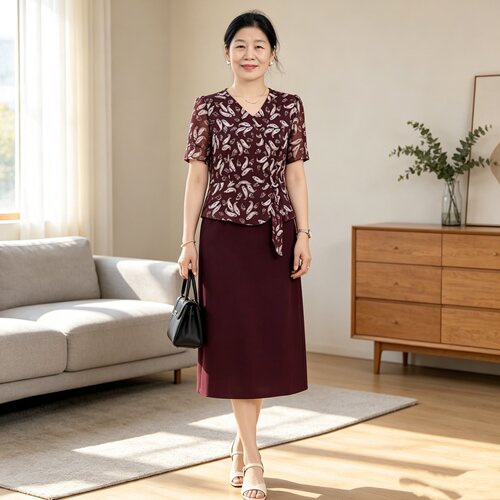 V领短袖碎花夏季连衣裙女妈妈装1