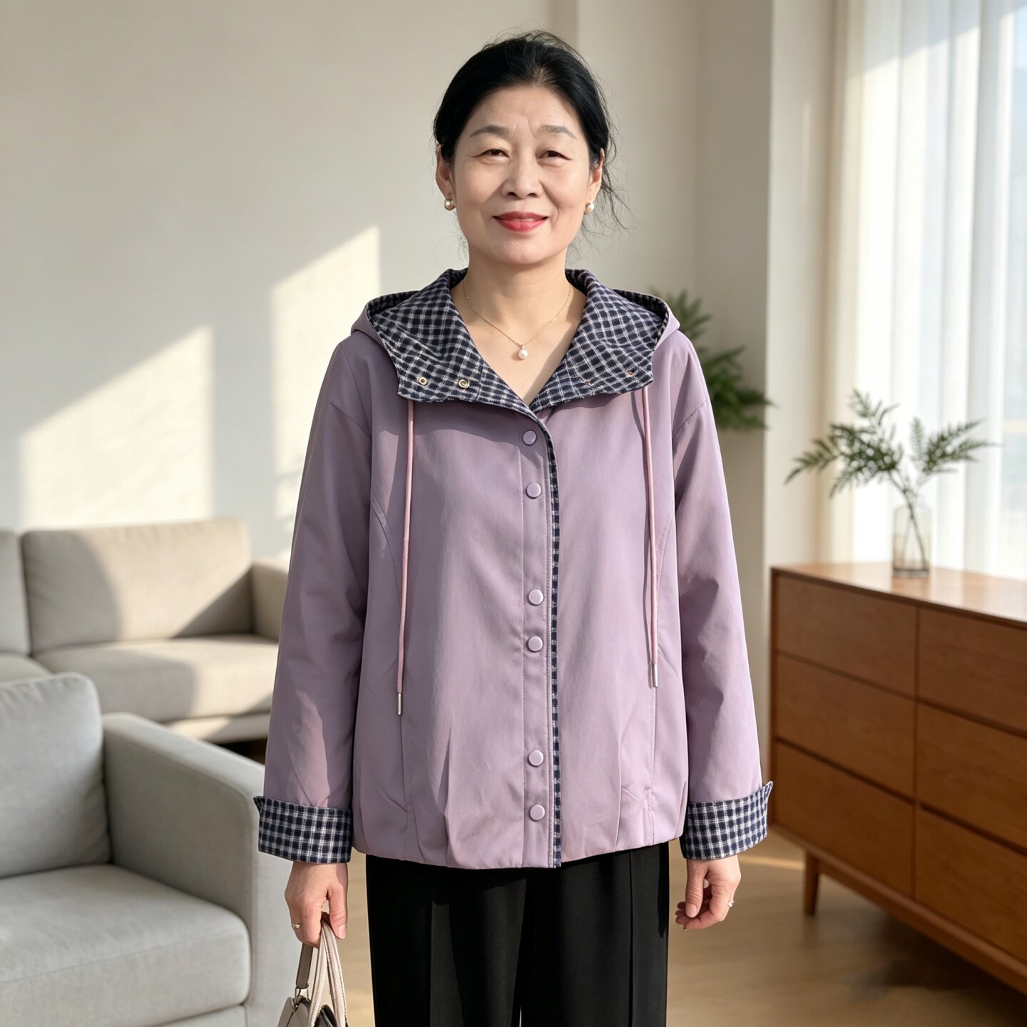 中年妈妈秋装休闲风衣连帽外套女