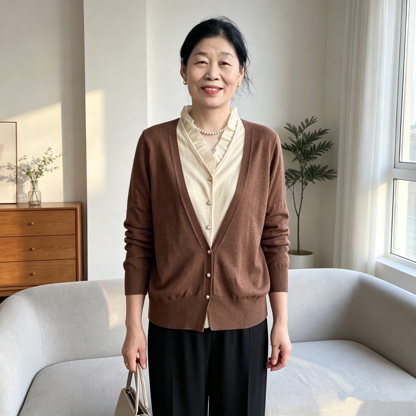 妈妈装时尚气质假两件V领针织衫1