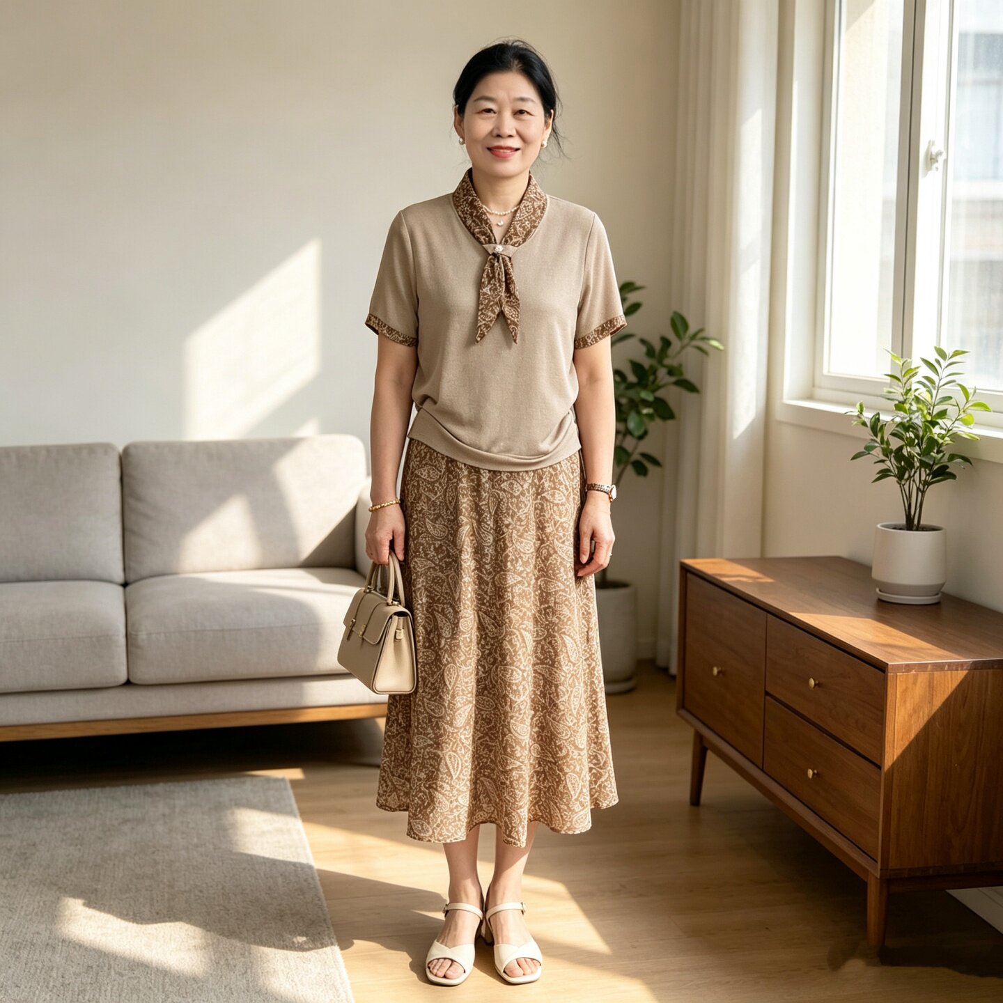 年轻妈妈夏季时尚减龄套装裙中老年女装冰丝短袖半身裙两件套裙子