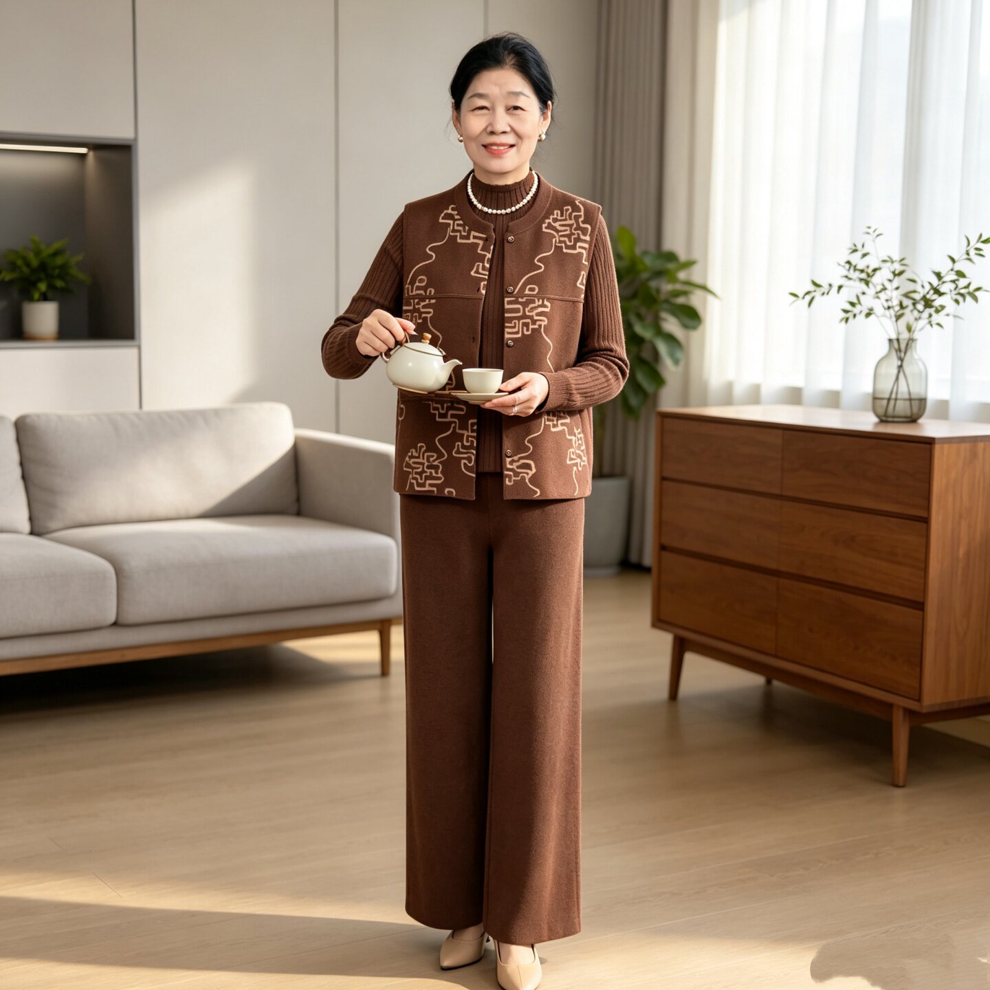 针织马甲三件套减龄宽松保暖套装