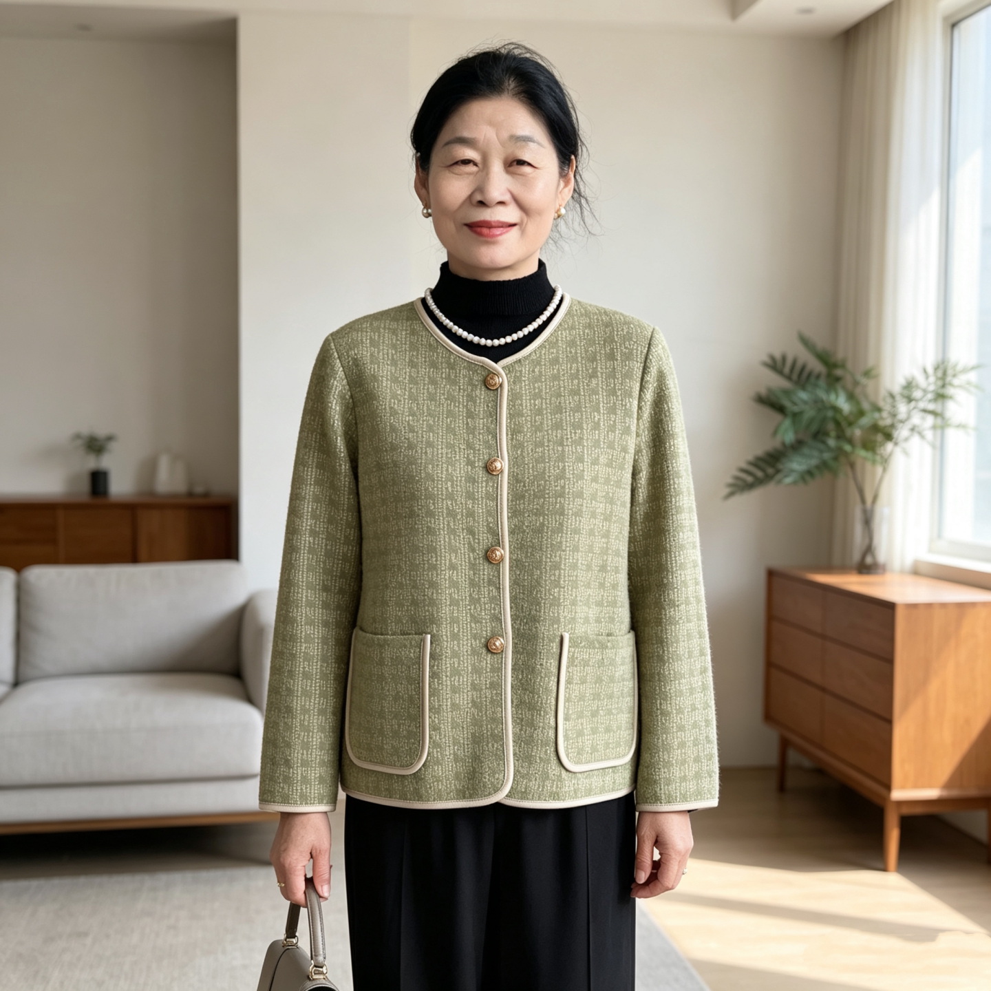 洋气妈妈秋装短款小香风毛呢外套
