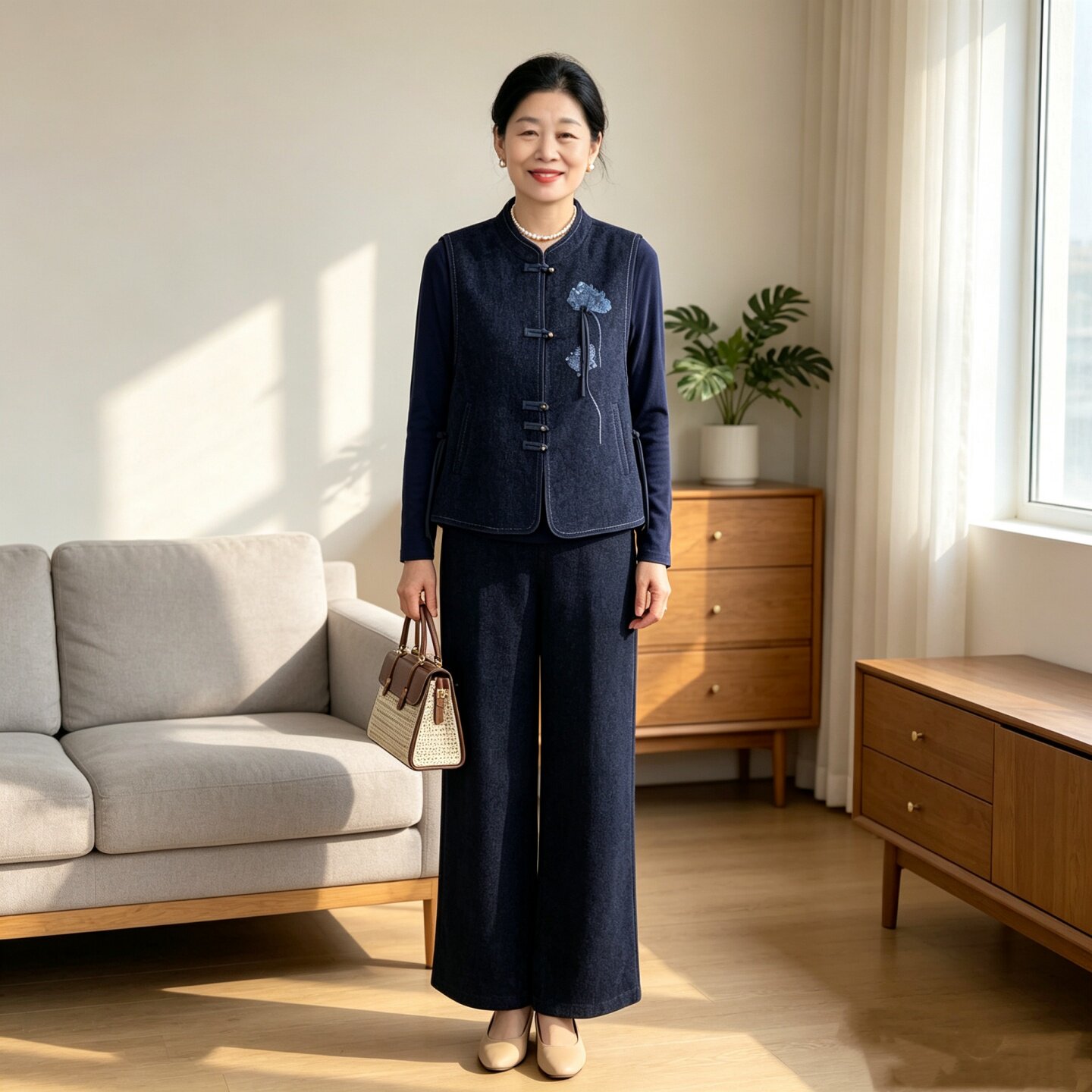 中老年秋装洋气新中式马甲三件套