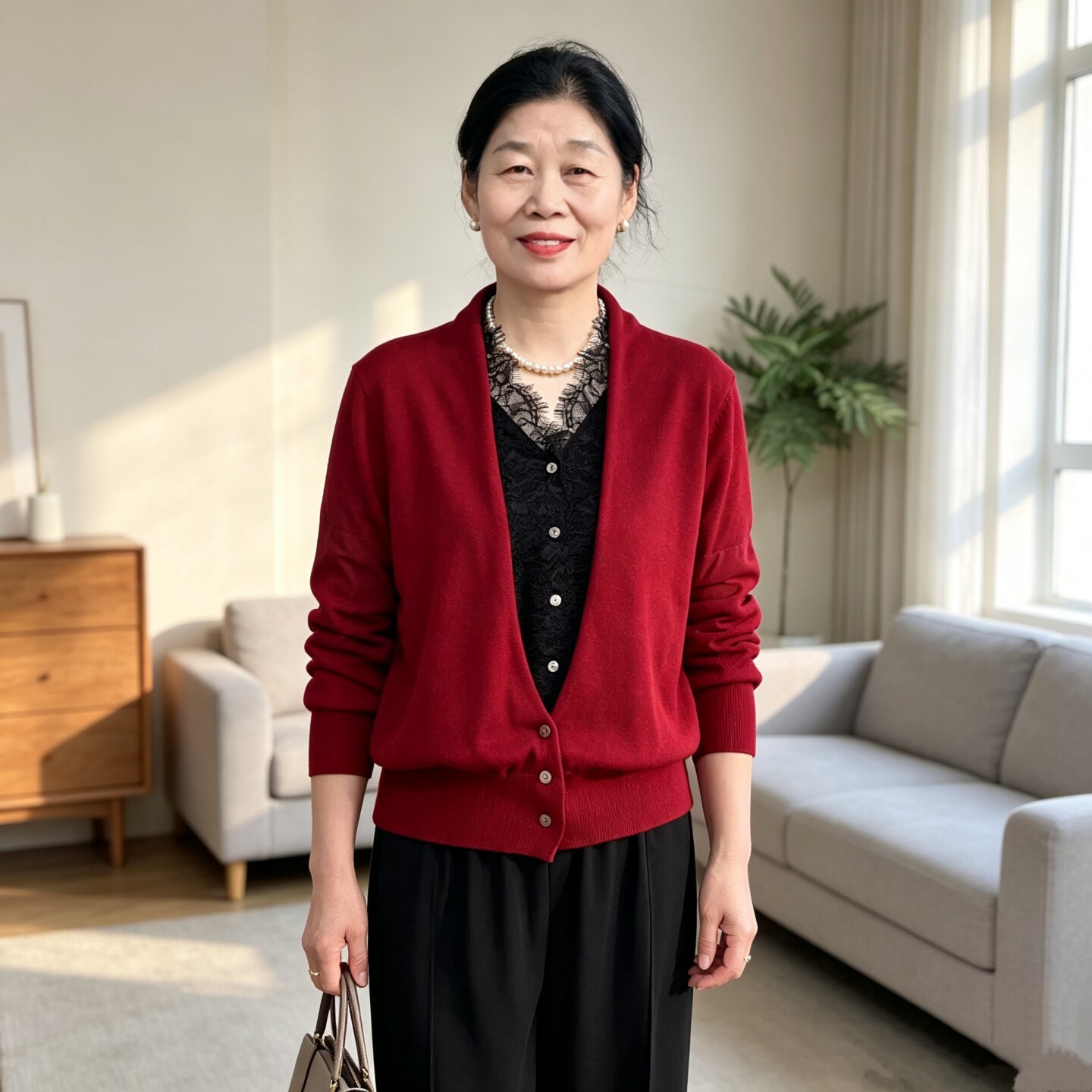 时尚洋气妈妈装假两件针织开衫女