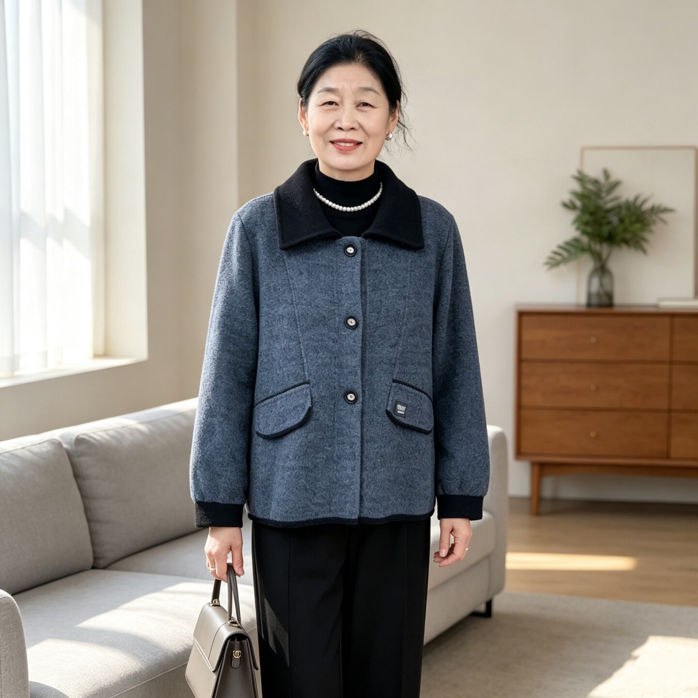 秋冬妈妈翻领短款厚外套妮子开衫