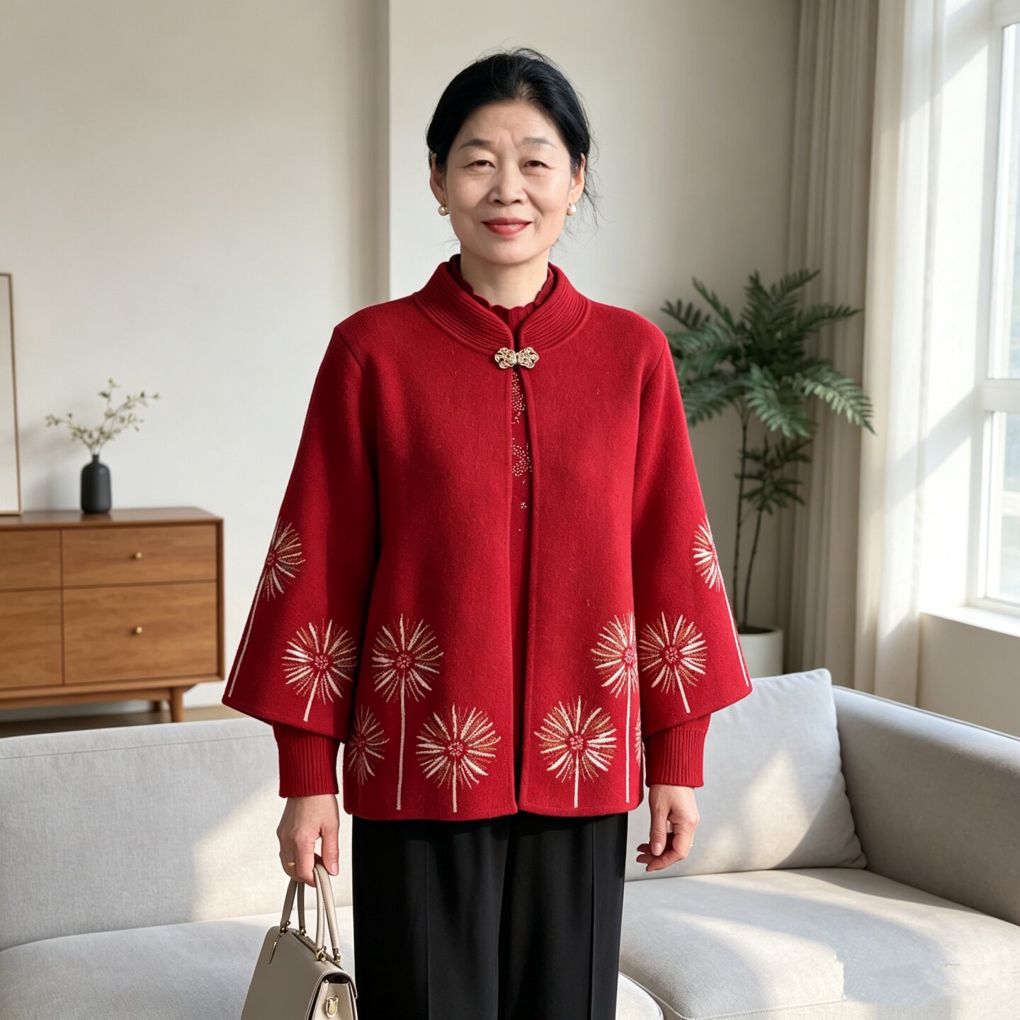 妈妈针织开衫中老年女装毛衣外套