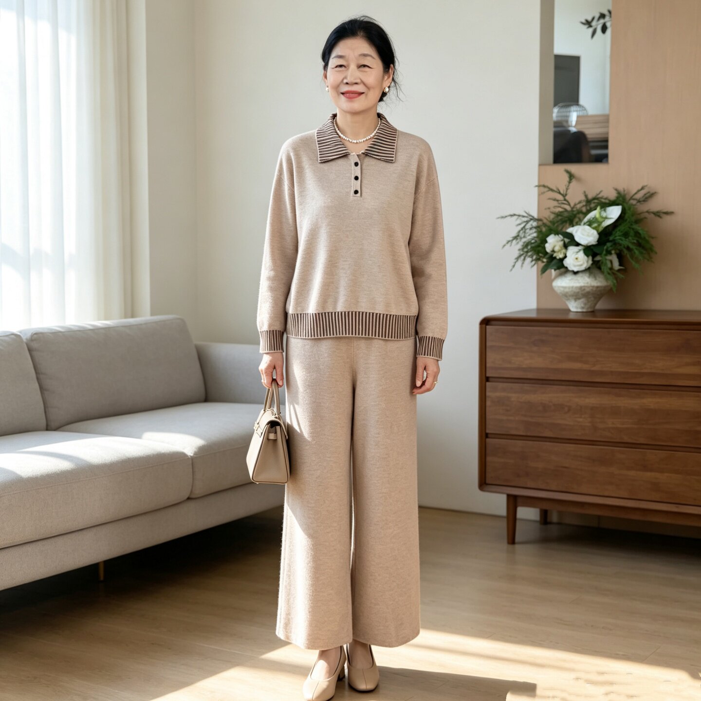 妈妈秋装针织卫衣两件套中年女装