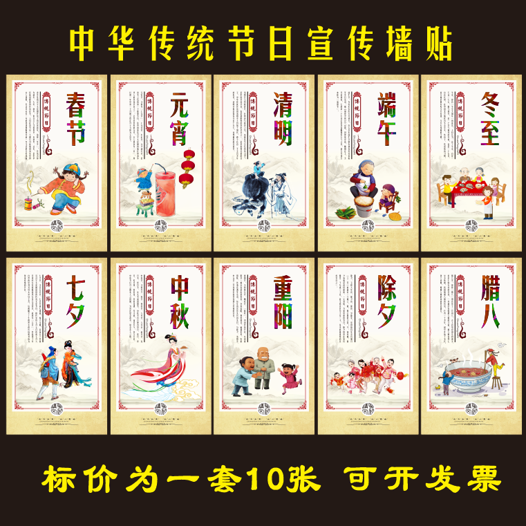 校园中华传统节日环创中国文化主题墙贴装饰春节清明端午习俗海报