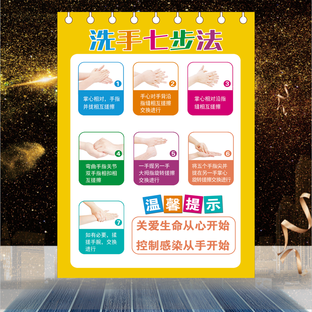 医院幼儿园标准正确专业七步洗手法步骤图画片海报牙科防水墙贴纸