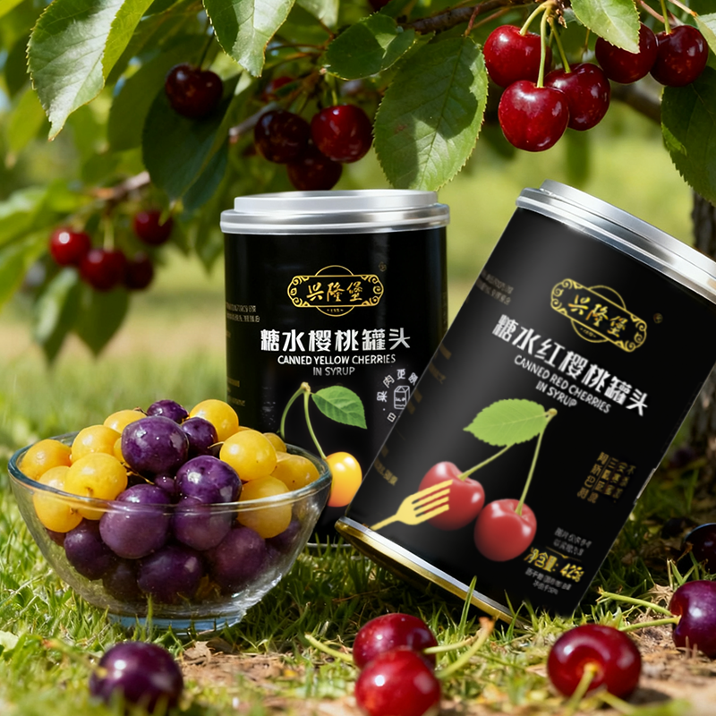 爆汁双色果！大连樱桃罐头黄樱桃