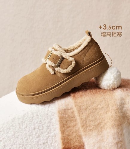 商场同款毛毛勃肯乐福鞋女冬新款厚底雪地靴加绒保暖棉鞋E5N1DDM5