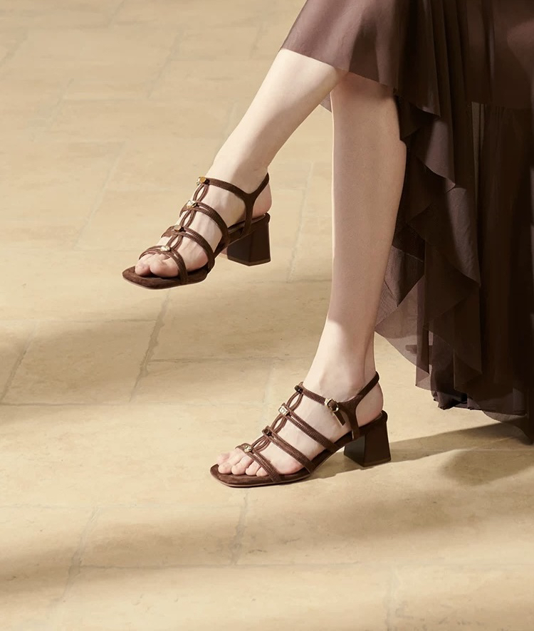 商场同款许愿石2025夏新款法式气质串珠编织粗跟凉鞋女鞋Y1H02BL5