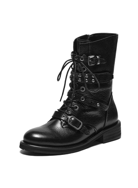 商场同款2025冬新款荔枝纹牛皮摇滚朋克风机车靴马丁靴女Z238PDZ5