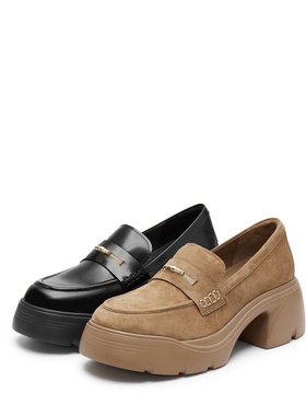 商场同款2025春新款节节高升乐福鞋厚底增高黑色jk小皮鞋EZJ03AA5