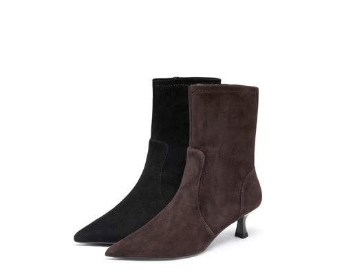 商场同款冬季新款巴黎小姐中靴时装靴细跟气质加绒靴子女9S002DZ5