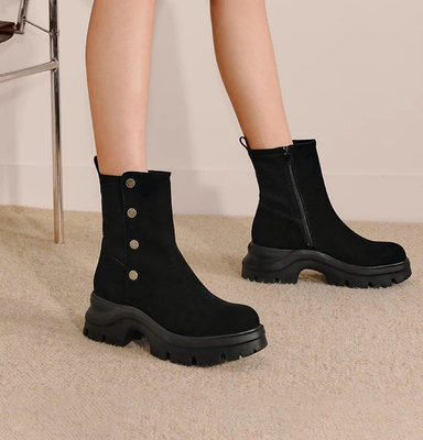 商场同款2025新复古运动靴厚底增高中筒靴通勤黑色女靴子EJA05DZ5