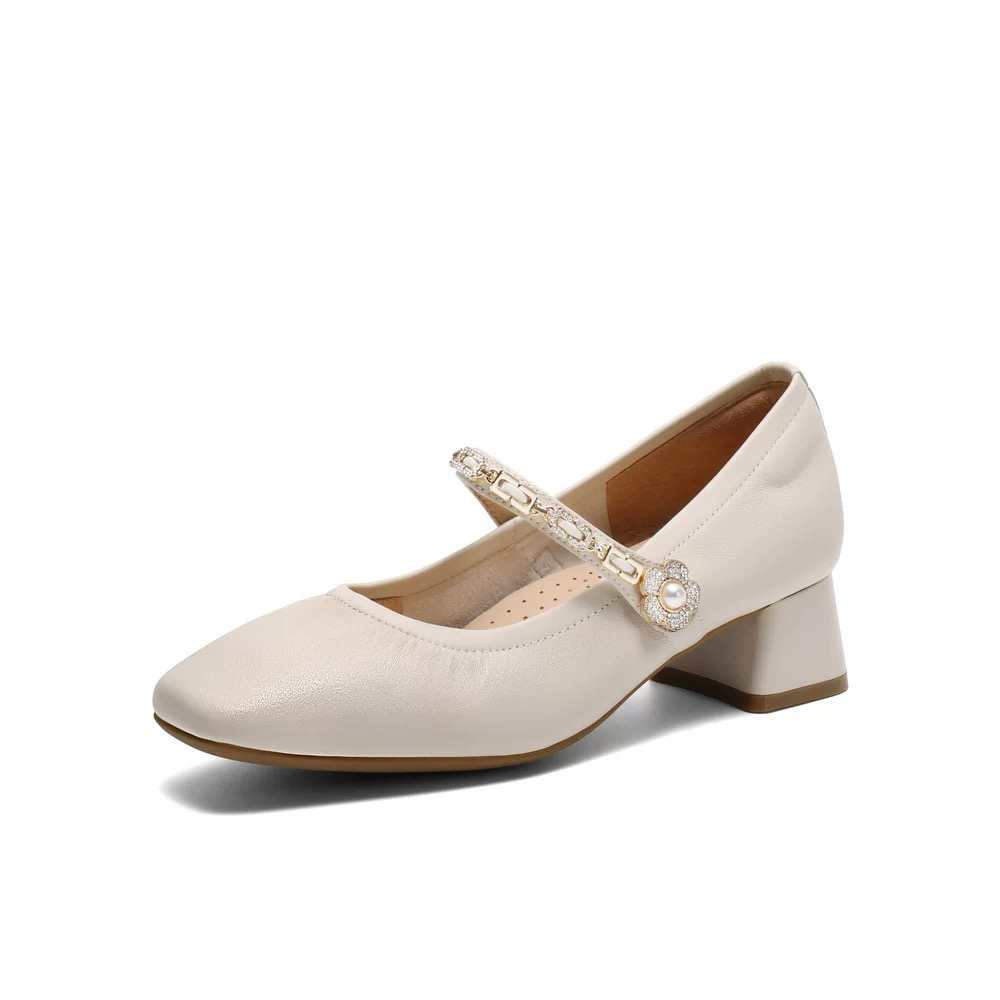 商场同款女鞋法式玛丽珍鞋25春季新款浅口真皮粗高跟单鞋D4A1DAQ5