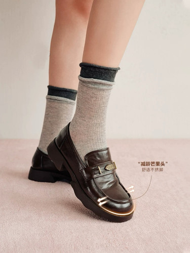 商场同款元宝乐福鞋子25春新款英伦粗跟黑色小皮鞋单鞋女D2S1DAA5
