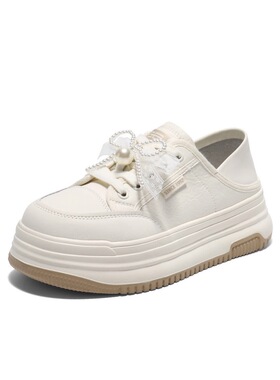 商场同款女鞋子蝴蝶结厚底休闲板鞋增高鞋踩脚两穿小白鞋D7W1DAM5