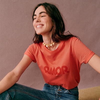 复古文艺法语爱字母印花纯棉T恤