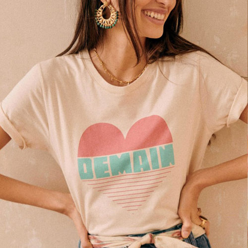 文艺爱心字母纯棉短袖宽松T恤女