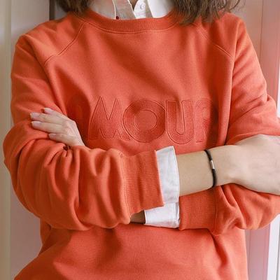 慵懒风纯棉字母刺绣圆领宽松卫衣