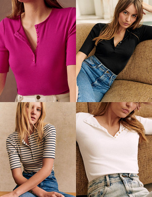 文艺棉纽扣开襟修身半袖t恤上衣