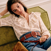 女上衣 气质衬衫 21年秋法式 小众纯棉蕾丝镂空唯美宫廷风荷叶边长袖