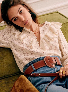 21年秋法式小众纯棉蕾丝镂空唯美宫廷风荷叶边长袖气质衬衫女上衣