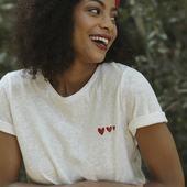 T恤上衣 百搭宽松短袖 复古法式 小清新纯棉圆领三个爱心印花基础款