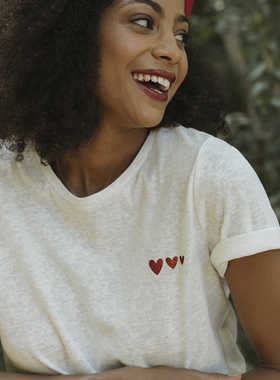 现货~20夏新法式小清新纯棉圆领爱心印花基础款宽松百搭短袖T恤女