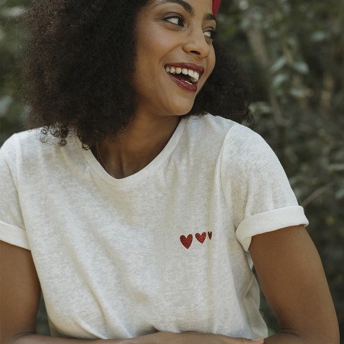 法式纯棉三个爱心宽松短袖T恤
