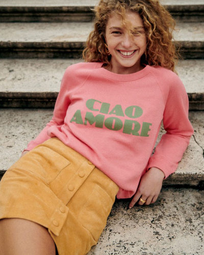 纯棉法语字母印花粉色宽松卫衣