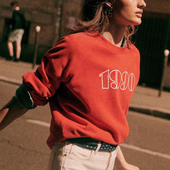 现货21年秋法式 小众纯棉1990字母印花圆领复古运动风宽松卫衣上衣