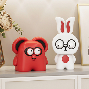 奶油风搞怪兔子酒柜装 饰品摆件客厅玄关电视柜家居乔迁新居礼物