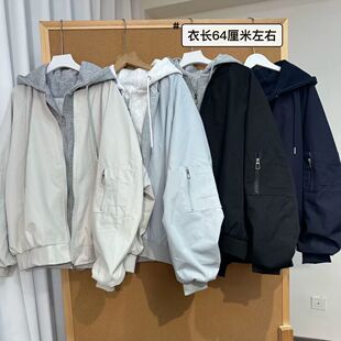 ins美式复古假两件连帽外套女学生韩版宽松秋季新款休闲学院夹克