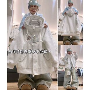 美式复古情侣连帽徽章刺绣开衫卫衣女学生韩版宽松春秋新款外套潮