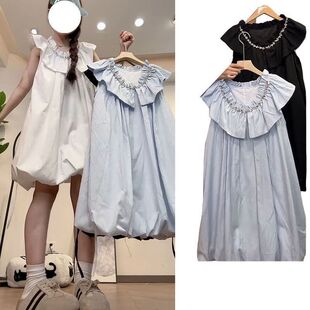 韩版甜美温柔风荷叶边花苞短裙学生夏季新款小个子气质无袖连衣裙