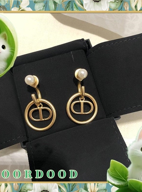 D O O R D O O D家高端复古珍珠CD耳环耳钉女圆形吊坠后挂式耳饰