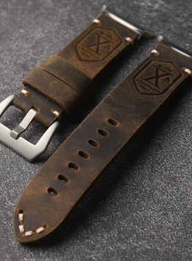 手工头层牛皮表带加厚适配三星Ultra 47MM加厚真皮表带复古风格