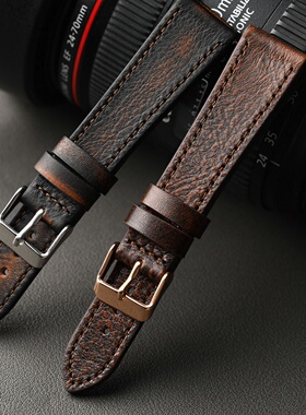 手工做旧擦色表带18 19 20 22MM适配劳水鬼精工华为GT5 6快拆复古