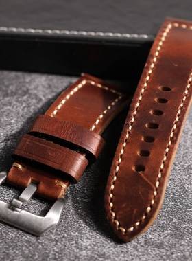 手工霍尔文牛皮表带20MM 22MM 24MM 26MM对折无夹层柔软加厚真皮