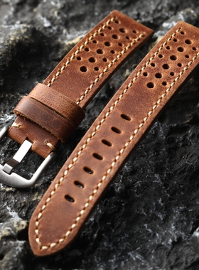 手工黑色头层牛皮表带22MM加长粗手腕适配华为GT3 4 5 46mm表盘男