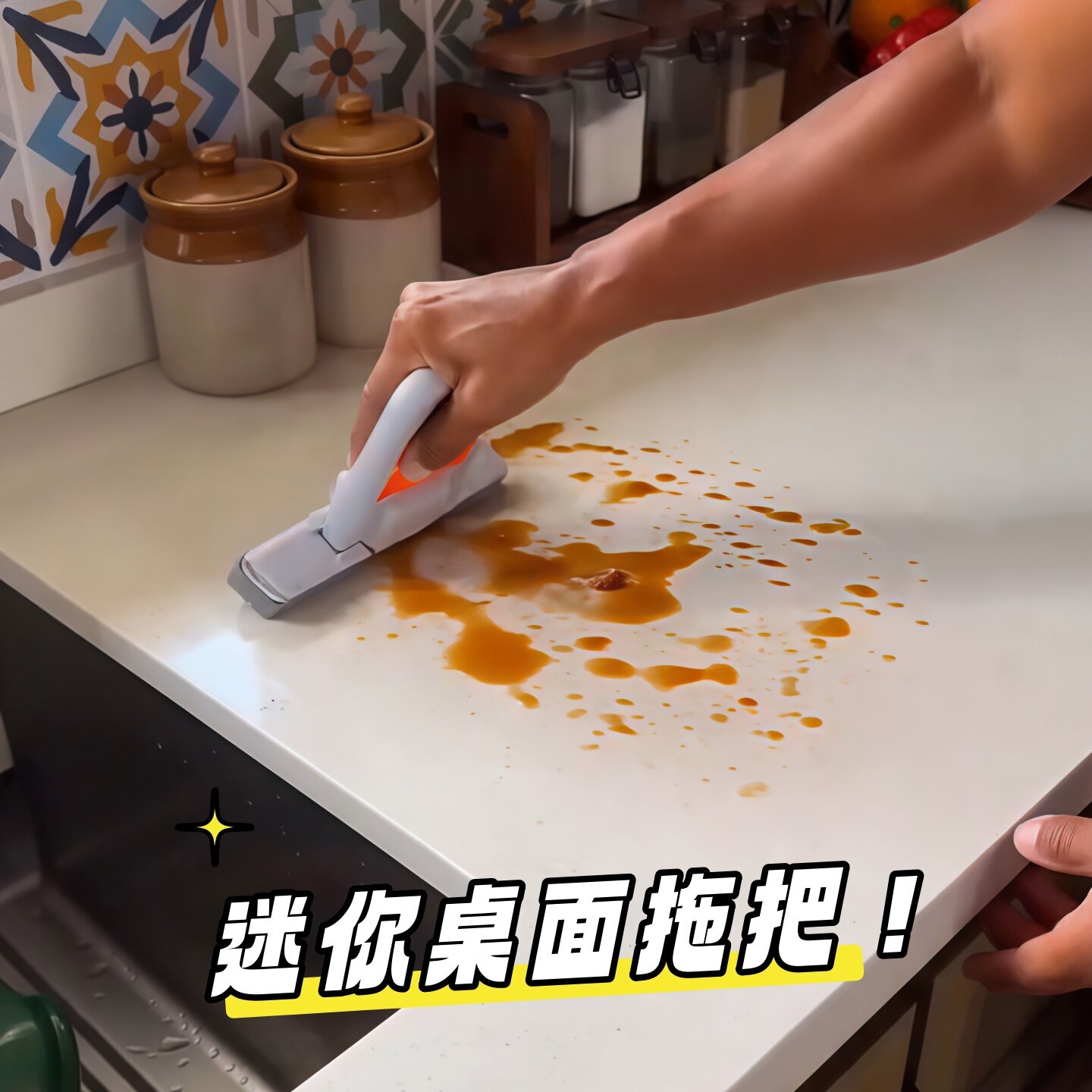 迷你拖把家用小型手持桌面棉拖把厨房台面吸水胶棉抹布折叠易清洗