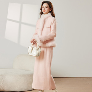 时尚 狐狸毛 新款 2025冬季 小香风两件套 气质名媛风羽绒套裙