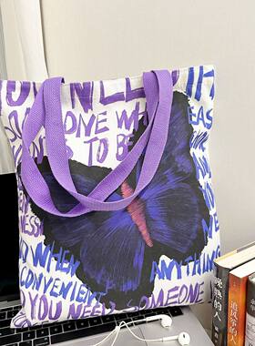 Butterfly Canvas Bag 时尚蝴蝶印花手提单肩包学生大容量母婴袋